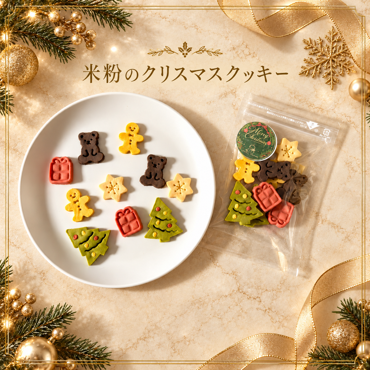 【先行予約販売・10月29日以降順次発送】期間限定 米粉のクリスマスクッキー大袋セット 12袋入り　（送料無料）