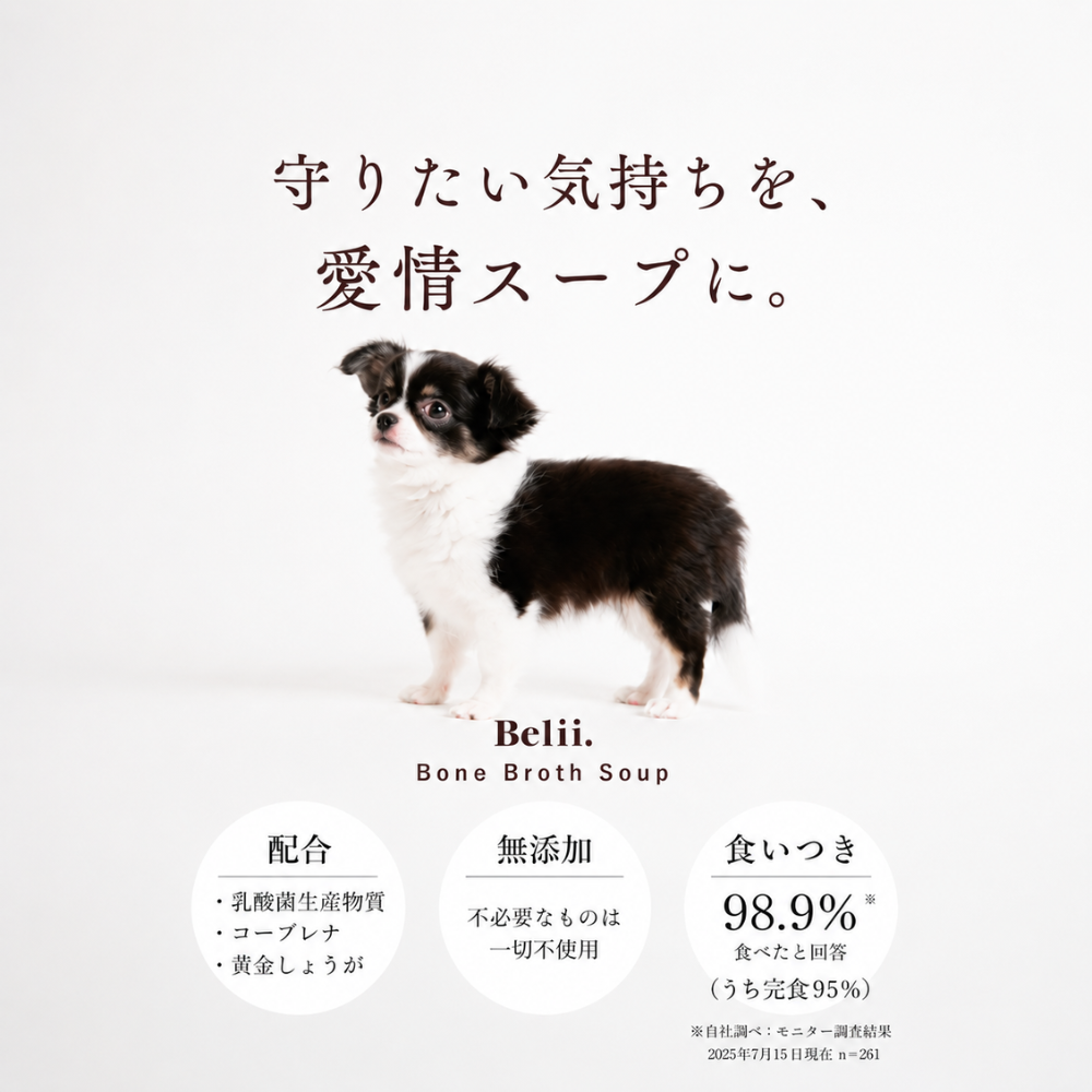 犬用無添加スープ　Belii. 　水分補給を習慣化するためのスープ　夏バテ防止