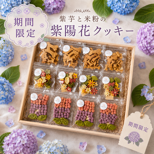 【初夏限定・送料無料】紫陽花クッキー入り 人気クッキー3種セット 12袋入り｜無添加・米粉の犬用おやつ