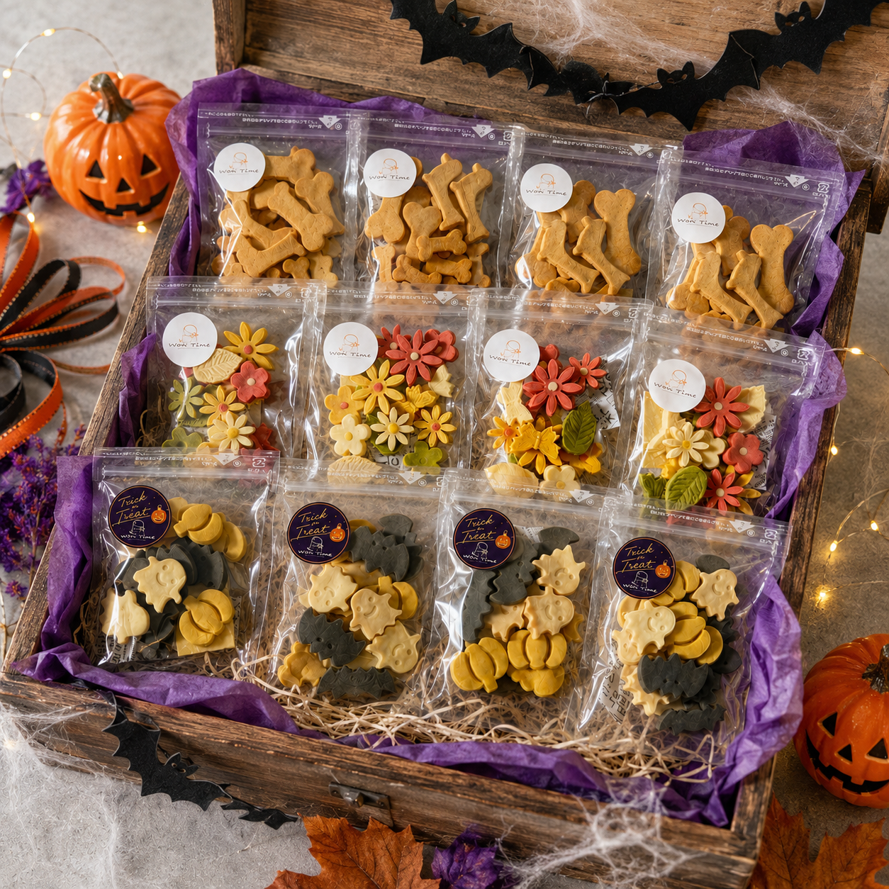 【期間限定・送料無料】 ハロウィンクッキー入り 人気クッキー3種セット12袋入り　無添加　犬のおやつ